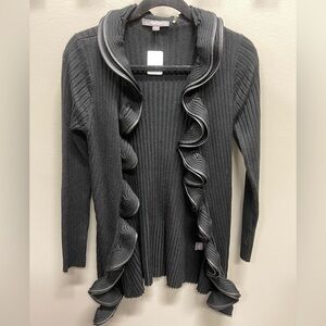 Chic Black Ruffled Women's Cardigan